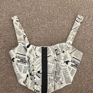 Stylish Black and White Newsprint Women's Top